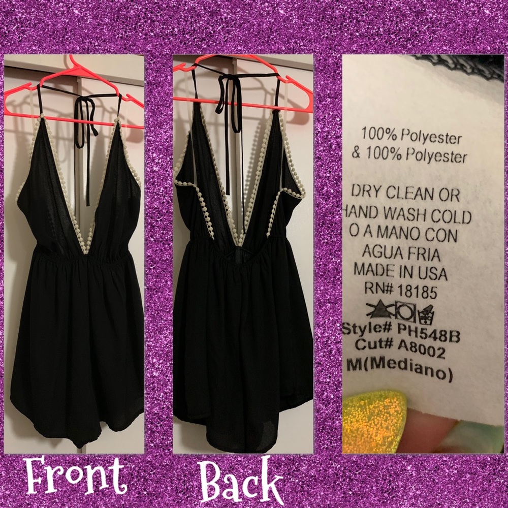 Low Cut Plugging Tie Around The Neck Romper Shorts